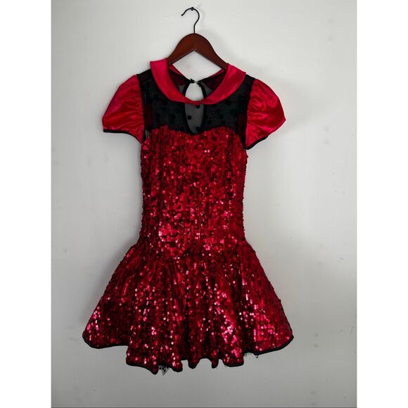 Weissman Adult Medium Red Black Dress Sparkles Dance Recital Costume ladybug - Picture 1 of 5